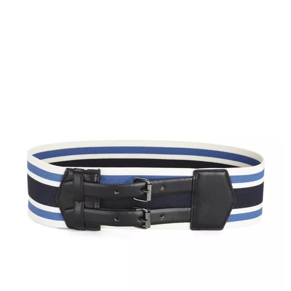 BCBG WAIST BELT CORSET BLUE STRIPED BLACK - Picture 1 of 6